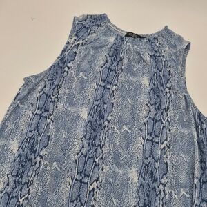 CURE. Blue Snakeskin Print Smocked Neck Sleeveless Blouse Top M1-3106 Medium
